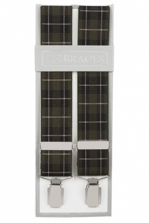 Olive Green and Black Tartan Trouser Braces